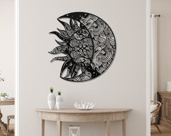 Sun And Moon Wall Art, Metal Sun Wall Art, Sun And Moon Wall Decor, Sun Moon Wall Art, Large Outdoor Metal Wall Art, Celestial Wall Art
