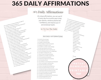 List Of 365 Affirmations, Affirmations Printable, Positive Affirmations For Personal Growth, Daily Affirmations, PDF Instant Download