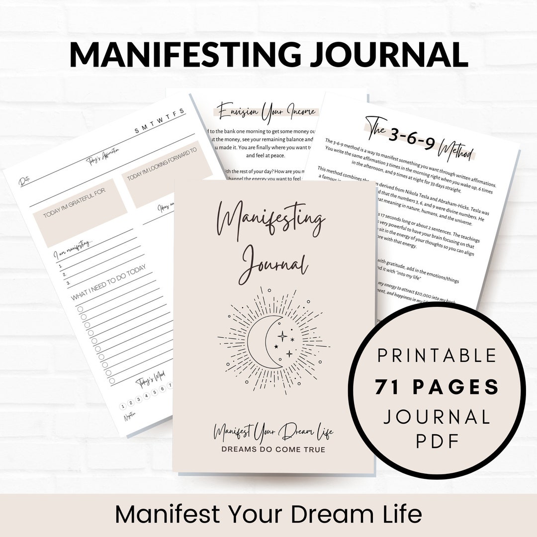 Manifestation Journal Printable, Manifesting Journal, Digital Manifestation Guide, Law of ...