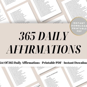 Liste de 365 affirmations, affirmations imprimables, affirmations positives pour la croissance personnelle, affirmations quotidiennes, téléchargement immédiat au format PDF