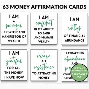 Cartes d'affirmation imprimables pour l'argent, Cartes d'affirmation d'argent, Cartes d'affirmation de richesse et d'abondance, Manifestation d'argent, Conseil de vision