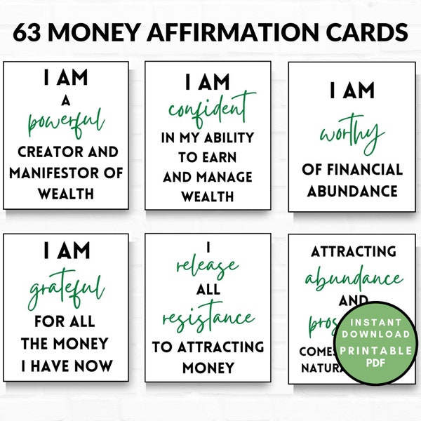 Printable Affirmation Cards For Money, Money Affirmation Cards, Wealth & Abundance Affirmation Cards, Money Manifestation, Vision Board