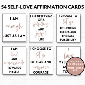 Tarjetas de afirmación de amor propio, imprimibles de tablero de visión, tarjetas de ley de atracción, tarjetas de manifestación, imprimibles de cuidado personal, afirmaciones digitales