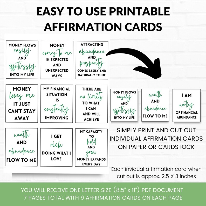 Money Affirmation Cards Printable Affirmation Cards for Etsy