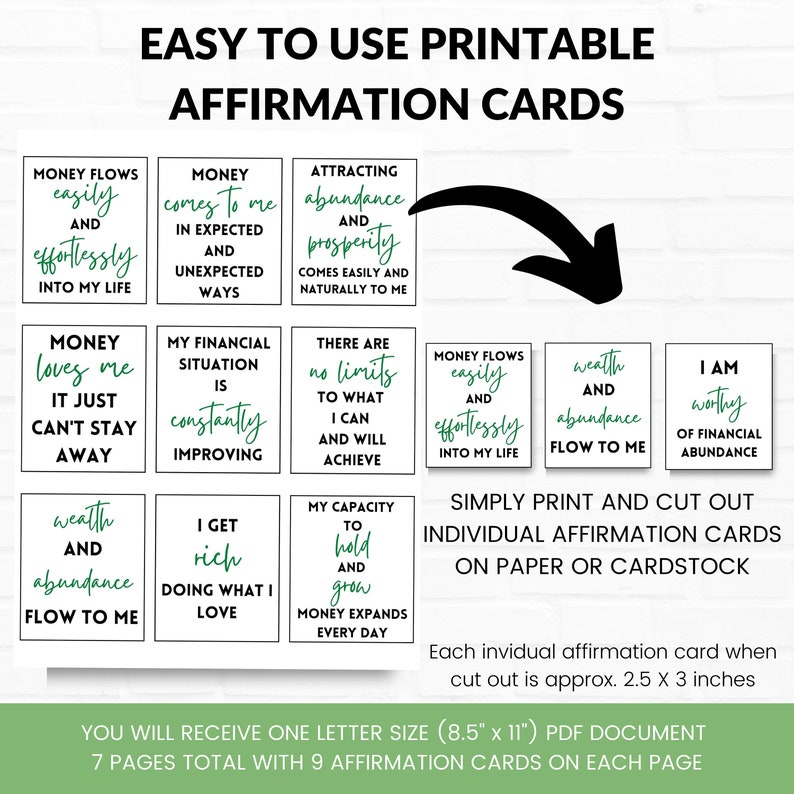Printable Affirmation Cards for Money, Money Affirmation Cards, Wealth ...