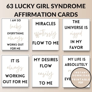 Lucky Girl Syndrome Affirmation Cards Printable, Lucky Girl Syndrome Daily Affirmations, Lucky Girl Affirmation Cards, Manifestation Cards