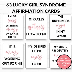 Tarjetas de afirmación del síndrome de Lucky Girl imprimibles, afirmaciones diarias del síndrome de Lucky Girl, tarjetas de afirmación de Lucky Girl, tarjetas de manifestación