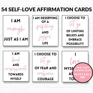 Tarjetas de afirmación de amor propio imprimibles, tarjetas de afirmación positiva, imprimibles de tablero de visión, tarjetas para la ley de atracción, tarjetas de amor propio