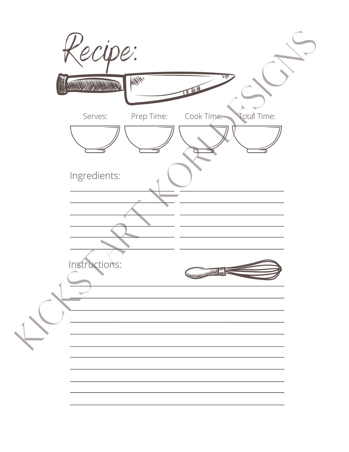Printable Blank Recipe Planner Pages, Recipe Sheet for Meal Planners ...