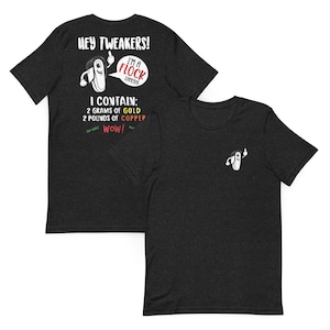 May include: A dark heather grey t-shirt featuring a cartoon camera character on the front chest. The back displays the text HEY TWEAKERS! I'M A FLOCK CAMERA! I CONTAIN: 2 grams of GOLD 2 pounds of COPPER WOW!