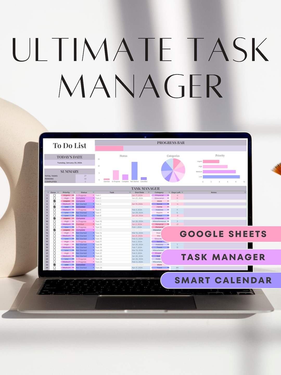 Google Sheets Task Tracker Template to Do List Task Manager ...