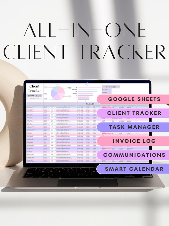 Google Sheets CRM Client & Task Tracker Invoice Customer Payment Communication Log Sales Lead Management Small Business Spreadsheet Template