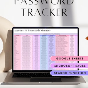 Wachtwoordtracker Google Spreadsheets Microsoft Excel-wachtwoord Spreadsheetsjabloon Wachtwoordlogboek Accounttracker Wachtwoordbewaarder Wachtwoordorganizer