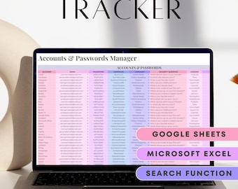 Password Tracker Google Sheets Microsoft Excel Password Spreadsheet Template Password Log Account Tracker Password Keeper Password Organizer