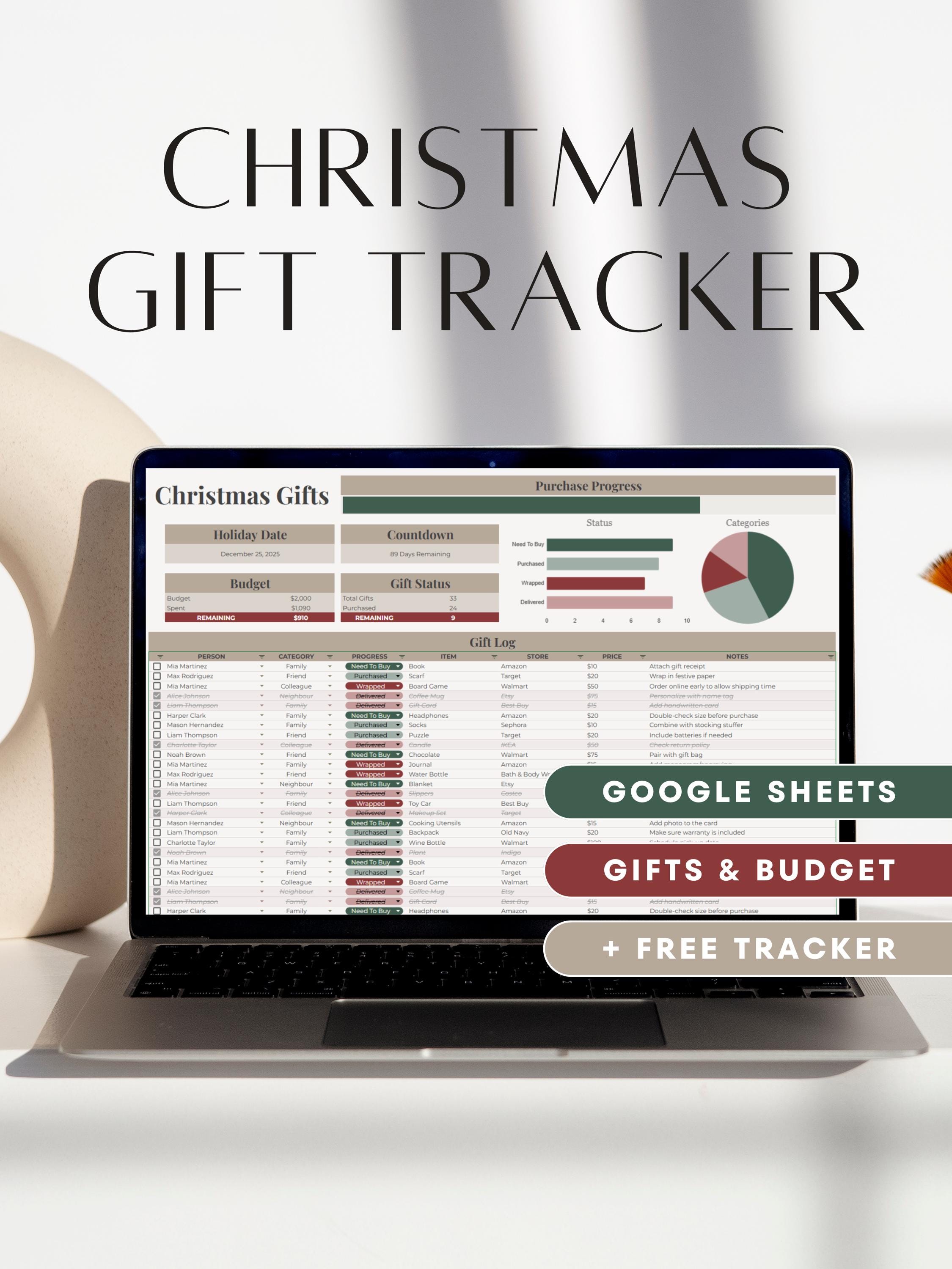 Google Sheets Christmas Gift Tracker Spreadsheet Template Xmas Planner ...