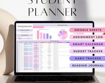 Academic Student Planner: Google Sheets Spreadsheet Template for School, College & University Assignment Tracker, Homework and Grade Log