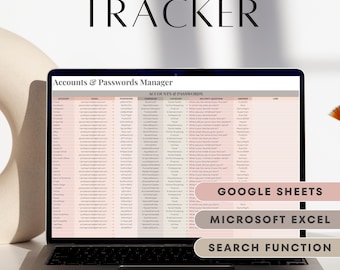 Password Tracker Google Sheets Microsoft Excel Password Spreadsheet Template Password Log Account Tracker Password Keeper Password Organizer