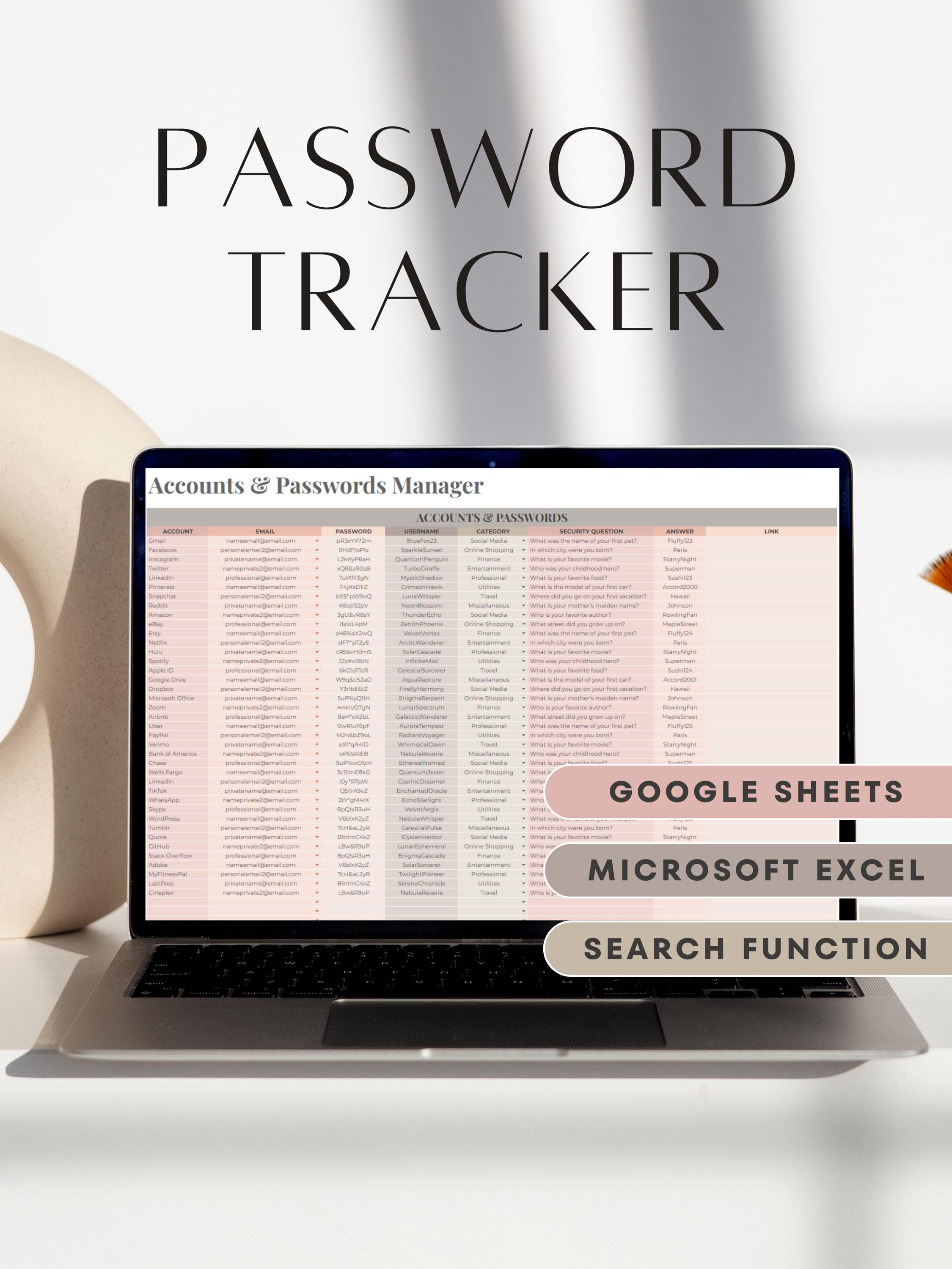 Password Tracker Google Sheets Microsoft Excel Password Spreadsheet ...