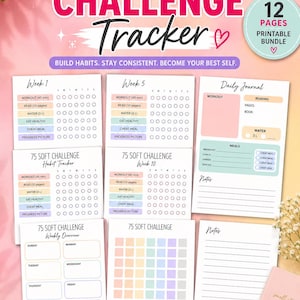 75-Tage-Challenge-Tracker: Druckbare Planer-Einlagen (A5 & US Letter), Mahlzeiten-, Fitness- und Gewohnheitstagebuch, Trainingsplaner, Goodnotes, Notability