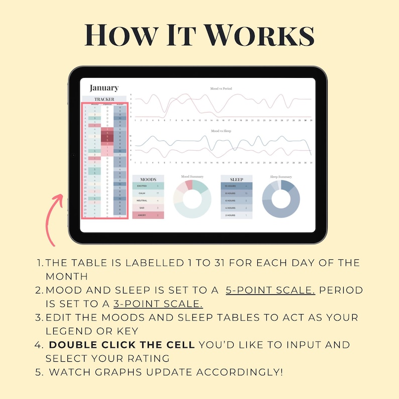 Google Sheets Period Tracker Template, Daily Mood Tracker, Sleep Tracker, Mood Journal Spreadsheet Template
