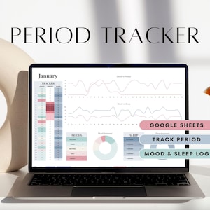Sjabloon voor Google Spreadsheets-periodetracker, dagelijkse stemmingstracker, slaaptracker, stemmingsdagboek spreadsheetsjabloon PMS-cortisol-emotiegrafiek