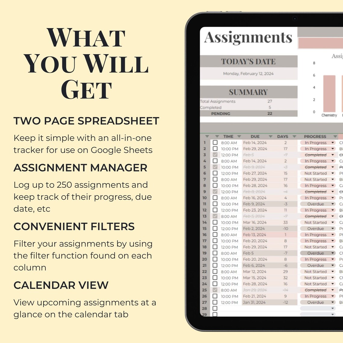 Google Sheets Assignment Tracker Student Planner Academic Planner ...