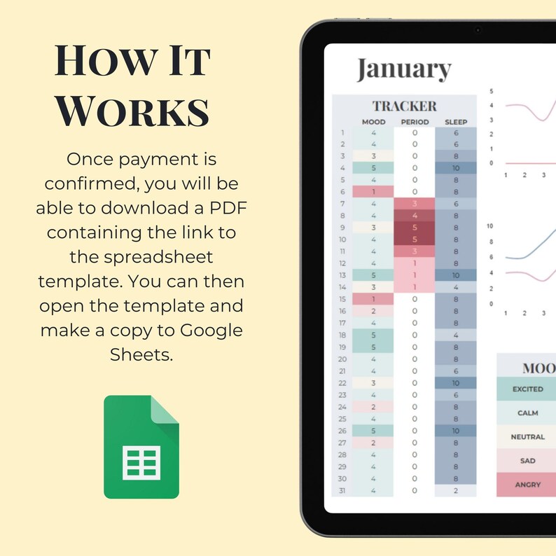 Google Sheets Period Tracker Template, Daily Mood Tracker, Sleep Tracker, Mood Journal Spreadsheet Template