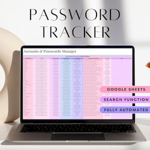 Google Sheets Password Tracker, Password Spreadsheet Template, Password Log, Account Tracker, Password Keeper, Password Organizer