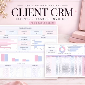 Szablon CRM dla Arkuszy Google dla małych firm, narzędzie do śledzenia klientów i potencjalnych klientów, menedżer zadań i dziennik faktur