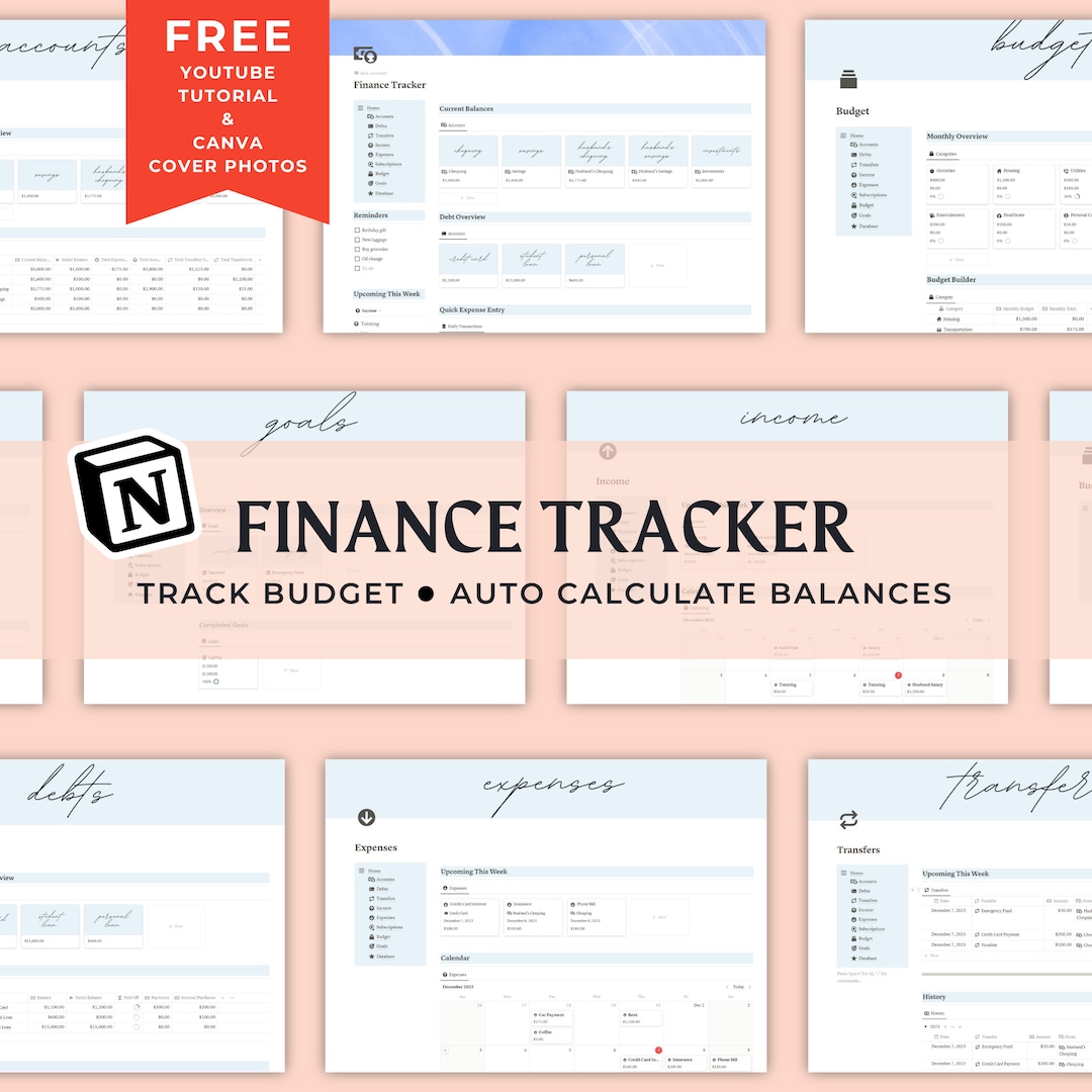 Notion Finance Template Notion Budget Template Aesthetic Blue - Etsy