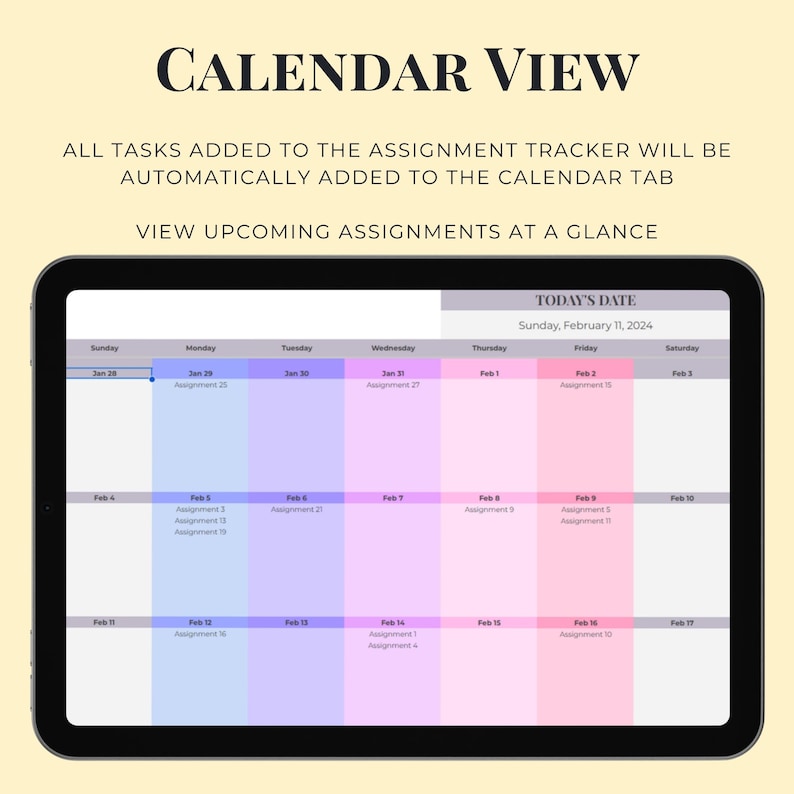Op de afbeelding: Een digitale kalenderweergave met een roze en paarse kleurschema. De kalender toont de data van 28 januari tot en met 17 februari. De tekst "VANDAAGSE DATUM" wordt weergegeven in een grijs vak bovenaan de kalender. De datum is "Zondag 11 februari 2024".
