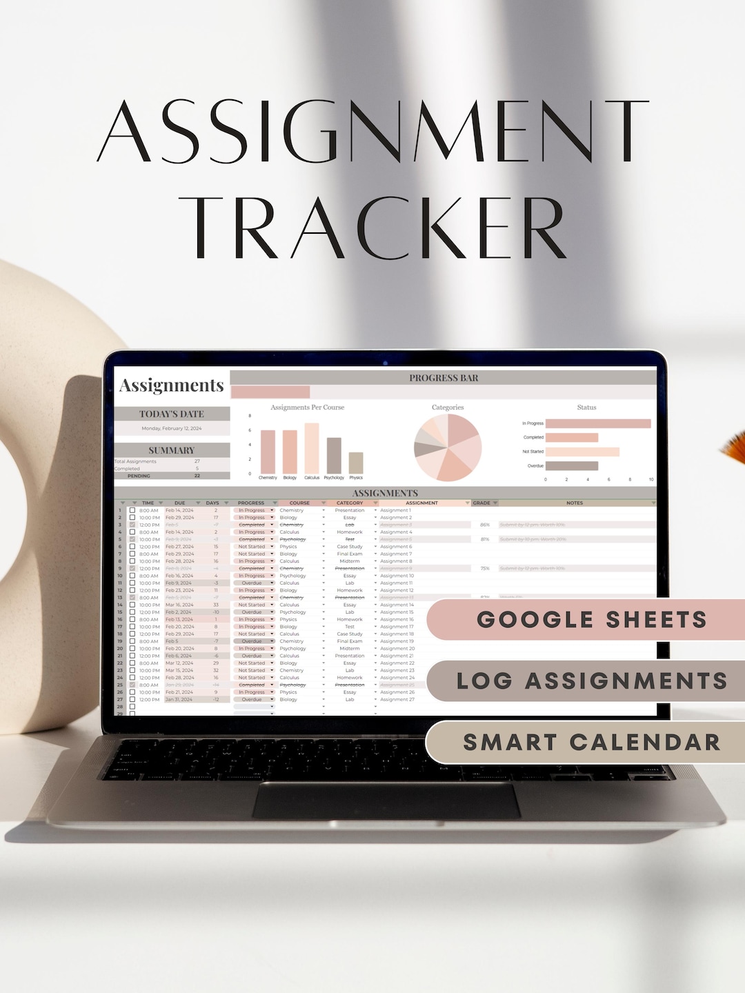 Google Sheets Assignment Tracker Student Planner Academic Planner ...