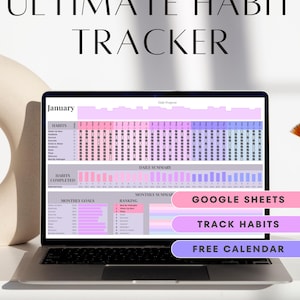 Google Sheets Habit Tracker: Digital Goal Planner Daily, Weekly & Monthly Google Sheets Spreadsheet Template Routine Resolution Chart Log