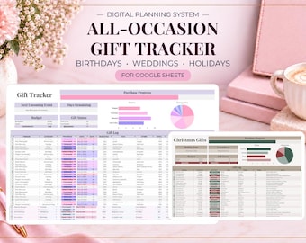 Google Sheets Presentspårning Kalkylblad Födelsedagspresentspårare Bröllopspresentbudgetspårare Presentplanerare för babyshower Kalender för familjeevenemang