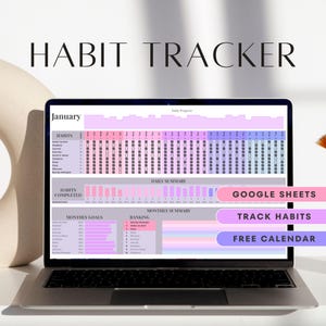 Digitale gewoonte-tracker 2025: dagelijkse, wekelijkse en maandelijkse doelenplanner voor Google Spreadsheets-spreadsheetsjabloon Nieuwjaarsresolutie grafieklogboek