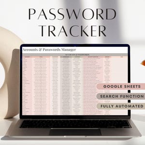 Google Spreadsheets-wachtwoordtracker, neutrale spreadsheetsjabloon wachtwoord, wachtwoordlogboek, accounttracker, wachtwoordhouder, wachtwoordorganizer