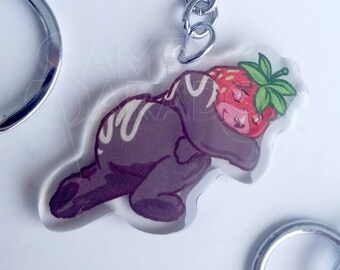Chocolate Covered Strawbeary Keychain: Valentine Epoxy Acrylic Keychain