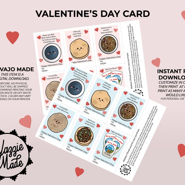 Navajo Classroom Valentine’s Day Card, PRINT YOURSELF, Valentine PDF, Navajo, Print at home Greeting Card, Canva printable