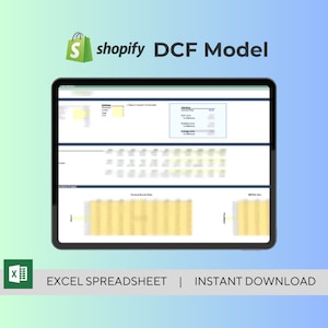 Shopify DCF Model - Excel Spreadsheet with Intrinsic value using historical financials and assumptions