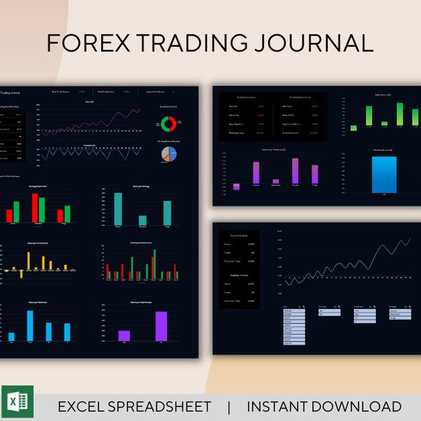 Forex Trading Journal For Excel Tracker Portfolio Spreadsheet Tracker Personal Finance Planner Spreadsheet Dashboard