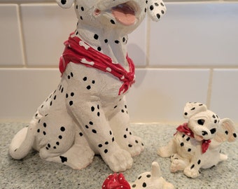 Dalmatian Dog and Two Pups Ceramic Statue