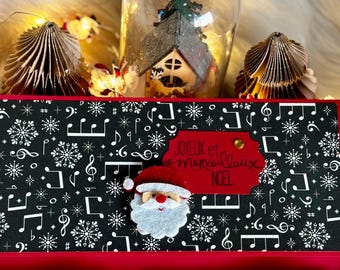 Enveloppe Cadeau Noël Noire Et Or - Pochette à Billet 10x20cm, Ruban Satin, Papier Pailleté, élégante