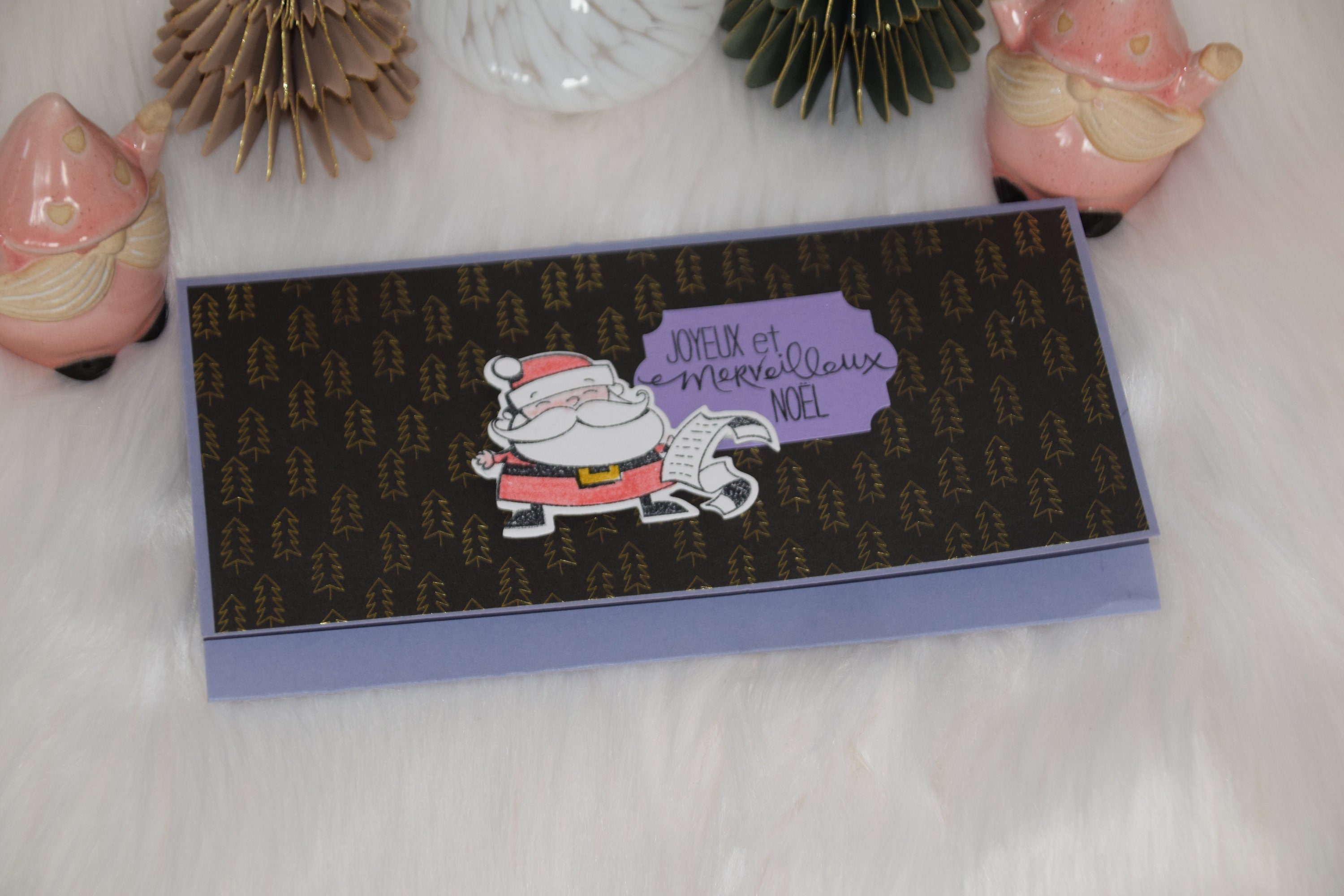 Pochette Cadeau Noël Noire Et Dorée - Format 10x20 Cm - Ruban Satin, Papier Pailleté - Pour Billet, Chèque, Carte