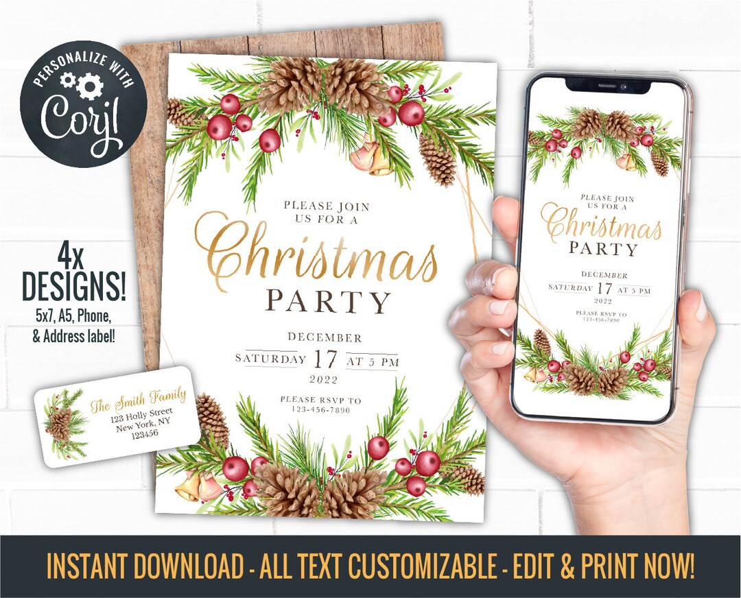 EDITABLE Christmas Party Invitation Digital or Printable Invite A5 5x7 ...