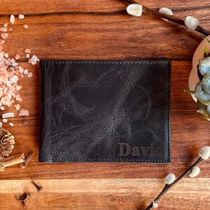 Black Personalized Leather Wallet, Engraved Wallet For Men, Customized Wallet for Boyfriend, Custom Wallet for Dad, Gift for Him
