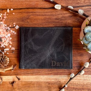 Cartera de cuero para hombre, cartera de hombre delgado, cartera plegable, cartera personalizada, cartera personalizada, cartera grabada, regalo de aniversario para él