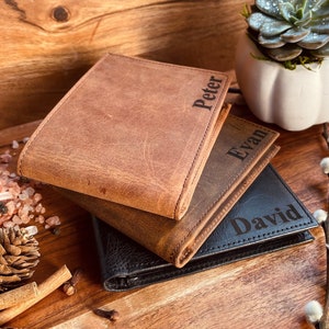 Cartera de cuero para hombres, Cartera personalizada para hombres, Regalo de aniversario para novio, Regalo para marido, Regalo de Navidad, Cartera personalizada grabada