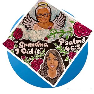 Retrato personalizado pintado à mão ou topper de boné de formatura com tema de lembrança