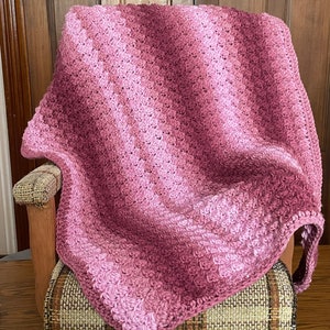 Pink baby blanket, 25x30in, crochet car seat blanket