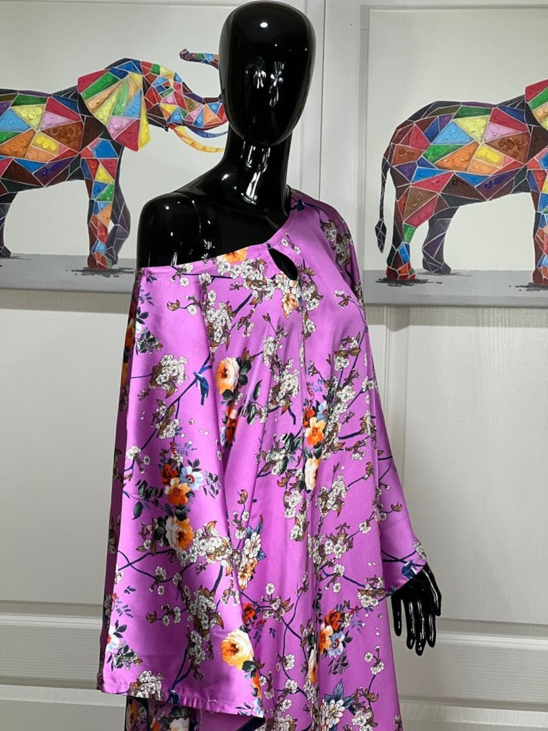 Robe caftan en soie Caftan à fleurs| Robe longue boubou caftan